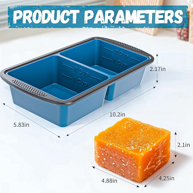 GORCI Silicone Freezer Tray With Lid, 4 Large 2 Cup Soup Freezer Molds, Soup Freezer Container for Meal Prepping, Large Ice Cube Tray， Perfect for Storing Leftovers, Sauces, Lasagna, 2-Pack