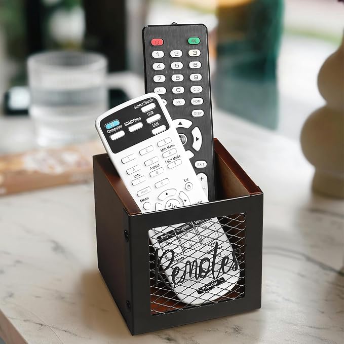Remote Control Holder, Vintage Desk Caddy,TV Remote Storage Organizer Caddy for 2 or 3 Remote Controls