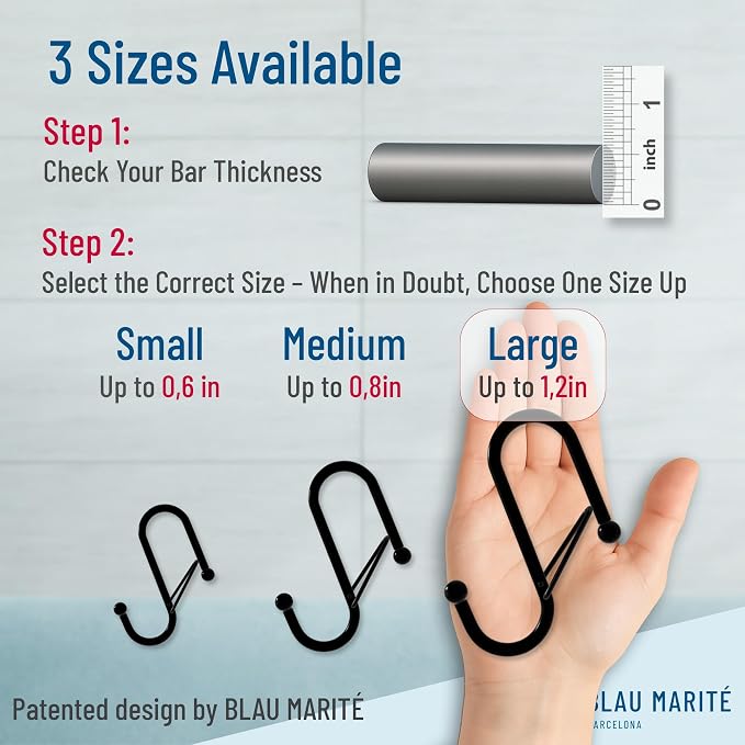6-Pack Metal S Hooks for Hanging – Heavy-Duty S-Shaped Hooks with Safety Buckle – Fits Bars up to 1.2 in – Anti-Drop S-Hooks for Closet, Wardrobes & Storage – Gold (Large)