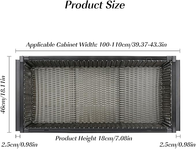 Pull Out Drawer Organizer Containers,Rattan Stackable Basket Storage Rack,Slide Out Pantry Shelves,Can Store Office Supplies Clothes and Tableware(39.37-43.3in)