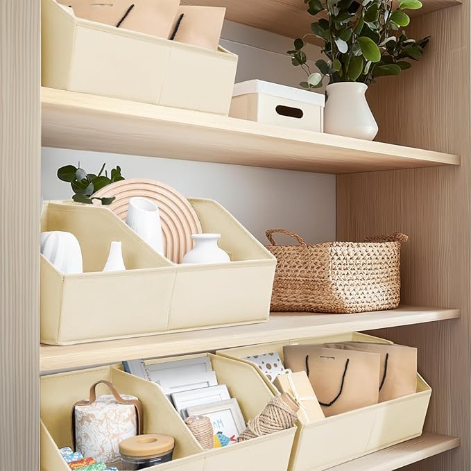 Homsorout Closet Organizers and Storage Bins - 4 Pack Collapsible Divided Trapezoidal Cube Storage Bins Baskets with Orange Handle for Organizing Clothes Blankets, Toys, Books, Towels(Beige)