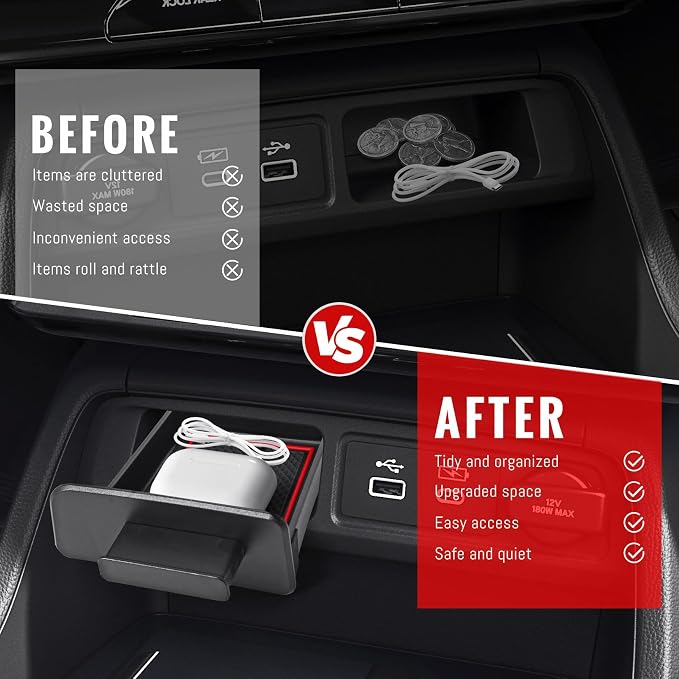 Drawer Storage Box Compatible with Honda Pilot 2023-2025 & Passport 2026 - ABS Center Console Organizer Storage Insert with Anti-Slip Silicone Pad (Not Fit 2017-2026 Ridgeline)