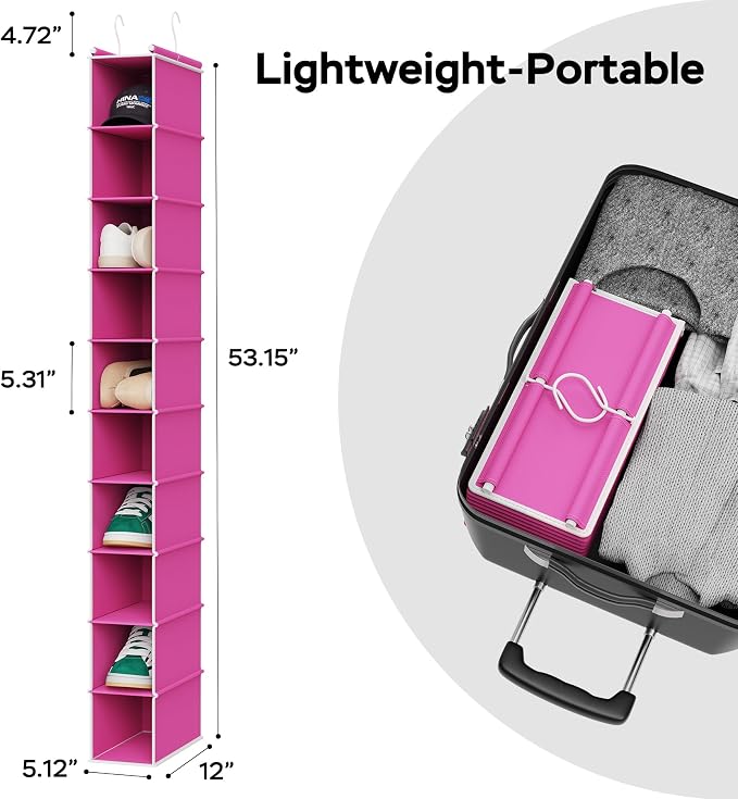 MAX Houser 2 Pack 10-Shelf Hanging Shoe Shelf Organizer, Hanging Shoe Storage for Closet, Slim Hanging Closet Organizer,10-Tier Narrow Hanging Storage Shelves Closet Room-Pink