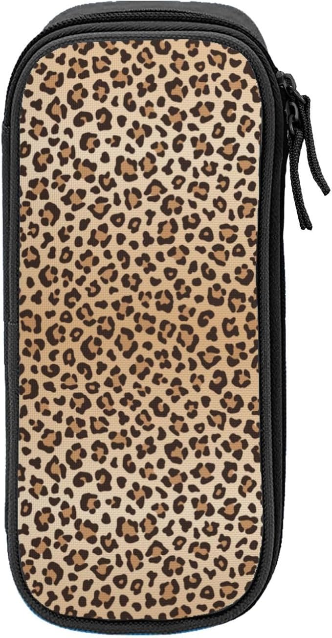 Perinsto Leopard Print Pencil Case Big Capacity Multi Compartment Stationery Box Cheetah Pencil Pouch Holder Desk Organizer For School Office Home