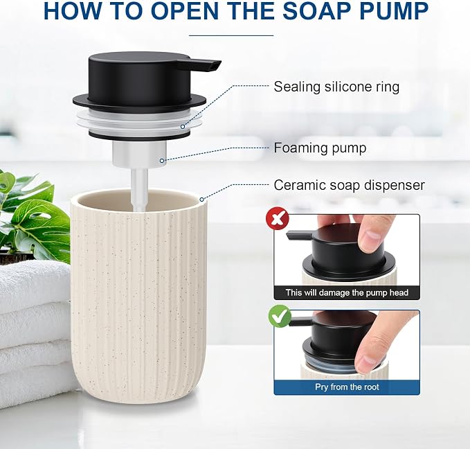 Ceramic Foaming Soap Dispenser, 12 oz Bathroom Foam Hand Soap Dispenser, Refillable Lotion Soap Dispenser with Removable Pump for Kitchen Hand Wash Dispenser, Modern Home Decor(2Pack-Speckled Beige)