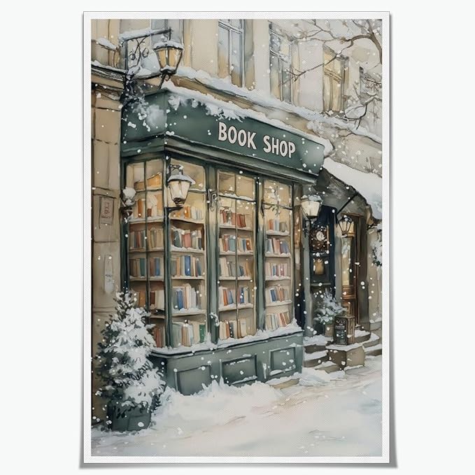 Winter Book Shop New York Book Lover Art Aesthetic Poster Canvas Wall Art Decoration Living Room Home Decor Bedroom Decoration Poster Unframed12x18inch