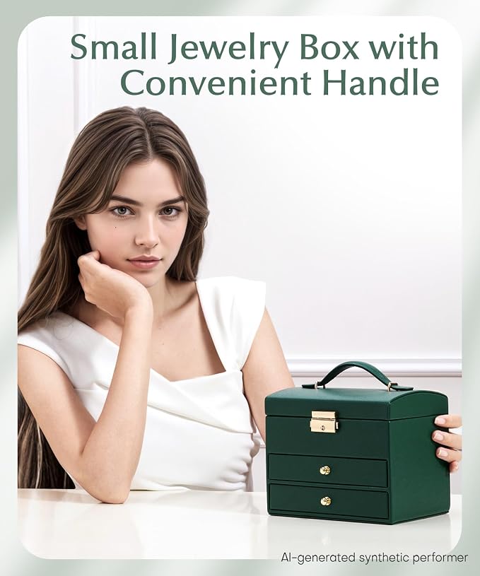Homde Small Jewelry Box for Girls: 3-Layer Lockable Organizer (Green) | Removable Tray&Dividers for Flexible Storage - Sort Earrings&Rings&Necklaces for Beginners - Birthday Gift for Teens