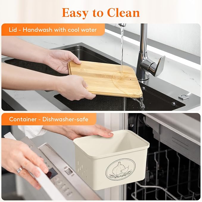 Lifewit Plastic Potato and Onion Storage Bin Box, Set of 3, Beige | Stackable Garlic Keeper, Vegetable Container Box, Aerating Holes & Lid for Pantry Countertop
