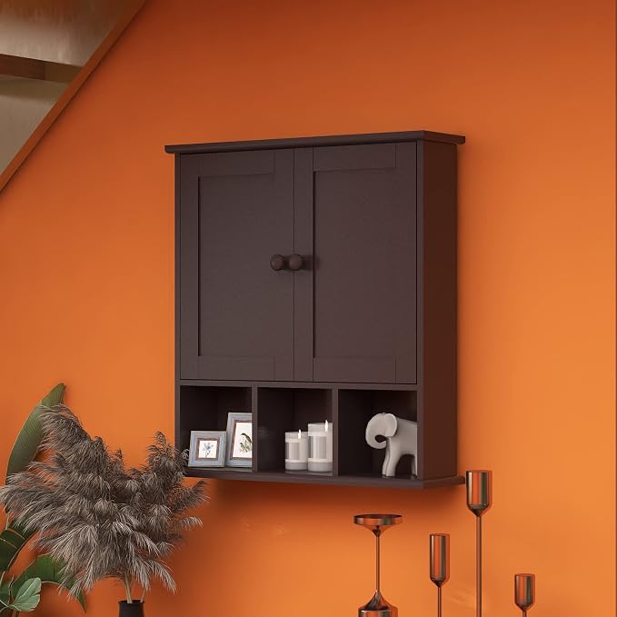 TaoHFE Brown Medicine Cabinets,Bathroom Wall Cabinet with 2 Door Adjustable Shelves,Over The Toilet Storage Cabinet,Espresso Bathroom Cabinet Wall Mounted for Laundry Room Kitchen