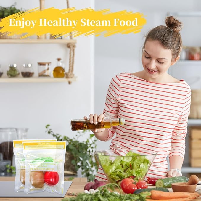 100 Pcs Microwave Steam Bags for Cooking Reusable Zipper Steam Vegetable Bag Frozen Food Heating Bags for Faster Vegetables Seafood and Meat, 7.1 X 7.9 Inches (100)