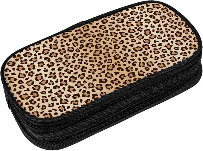 Perinsto Leopard Print Pencil Case Big Capacity Multi Compartment Stationery Box Cheetah Pencil Pouch Holder Desk Organizer For School Office Home