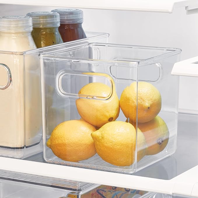 iDesign Plastic Pantry Storage Organizer Bin, 6" x 6" x 6" | Easy Grip Handles, Kitchen Storage, Freezer and Fridge Organizer, Clear