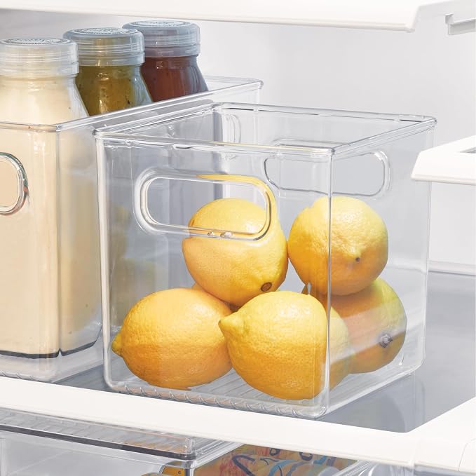 iDesign Storage Bin with Handles, Cube Organizer, Set of 4, Clear | For Pantry, Made in USA