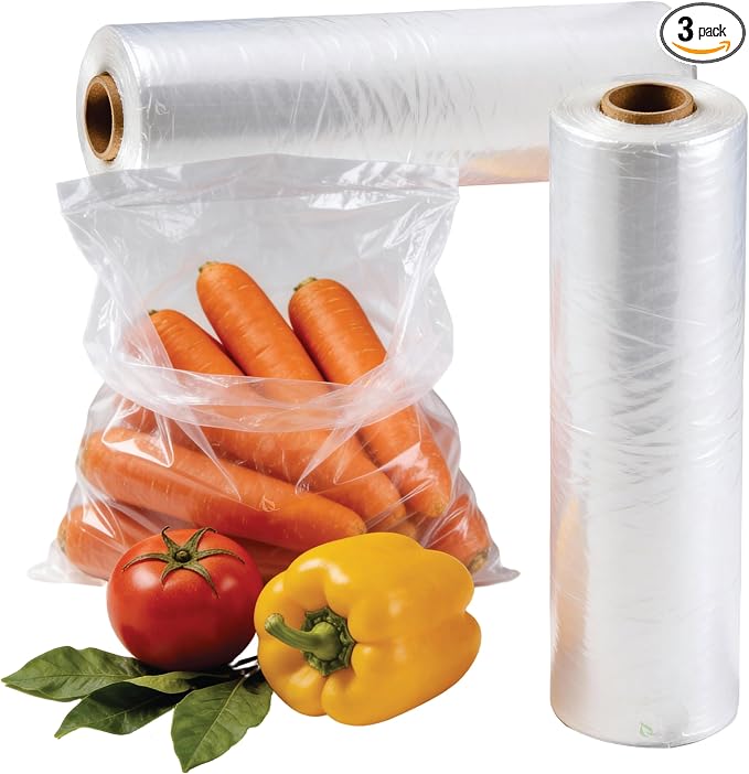 EcoQuality 18" x 24" Plastic Produce Bags on a Roll - 250 Clear Bags/Roll for Vegetables, Fruits, Bread, Pet Waste & Groceries