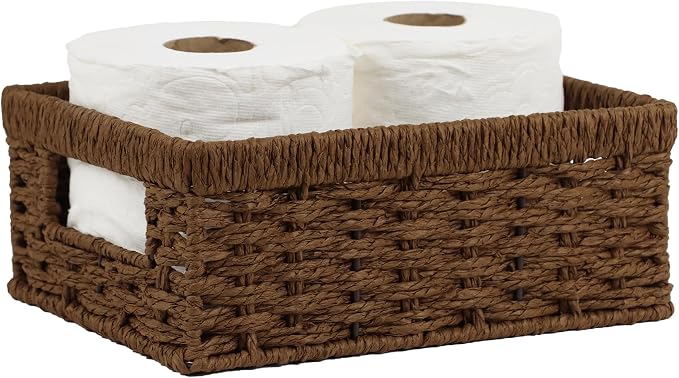 Wicker Baskets, Baskets for Organizing, Rattan Woven Basket for Storage, Organizer Bins with Built-in Handles, Storage Basket for Shelves (Paper Rope, Small)