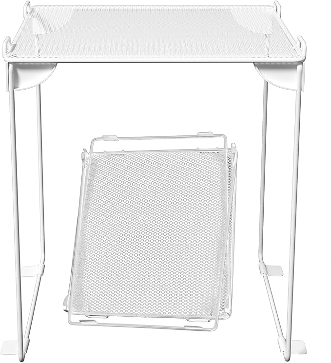 Neudeco Locker Shelf 2 Pack - Organizer for School Gym Office - White 12“ | Stackable, Extra Tall, Collapsible, Metal Mesh Build, Fits Standard Size