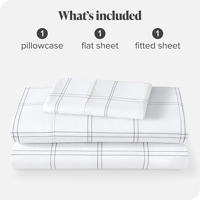 Bare Home Twin XL Sheet Set - College Dorm Size - Luxury 1800 Ultra- Soft Double Brushed Microfiber - Deep Pockets - Easy Fit - 3 Piece Bedding Sheet Set (Twin XL, Modern Plaid - White/Grey)