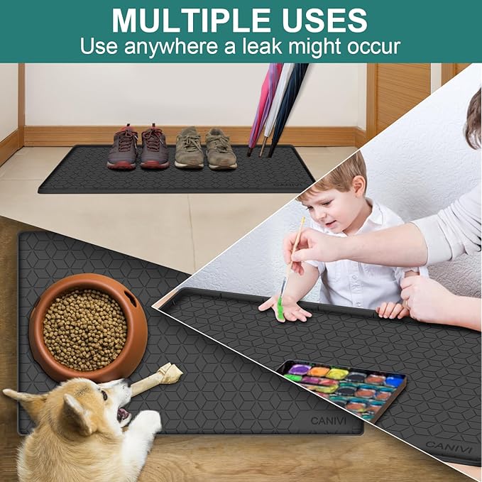 Under Sink Mat, 34" x 22" Waterproof Silicone Under Sink Tray for Kitchen & Laundry Cabinets, Kitchen Cabinet Shelf Protector, Up to 3.3 Gallons Liquid, Fits 36 inch Standard Cabinet(Grey)
