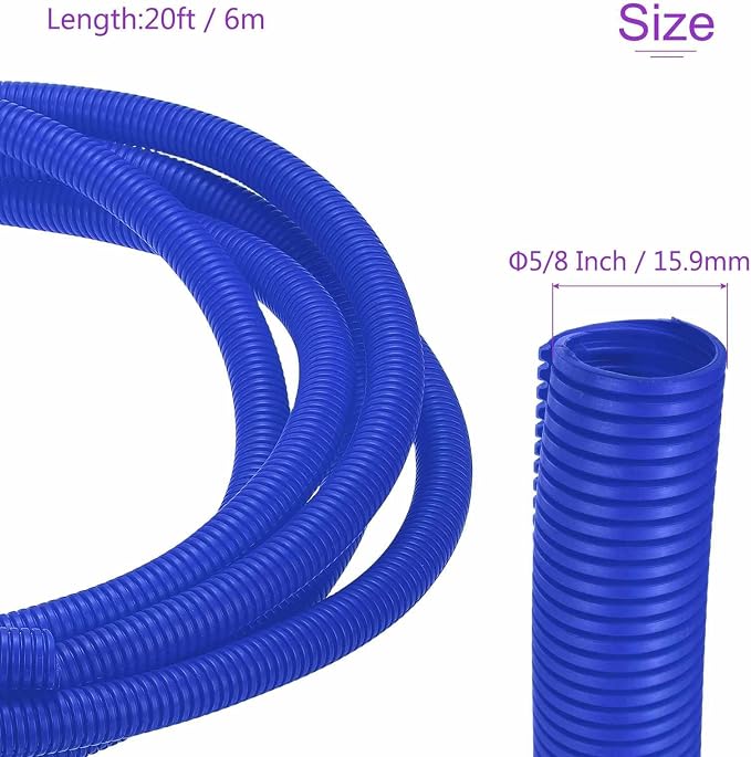 DMiotech 20ft Wire Loom Split Tubing 5/8 Inch(15.9mm) ID, Cord Protectors from Pet Flexible Conduit Cable Management for Office Home Garden, Blue