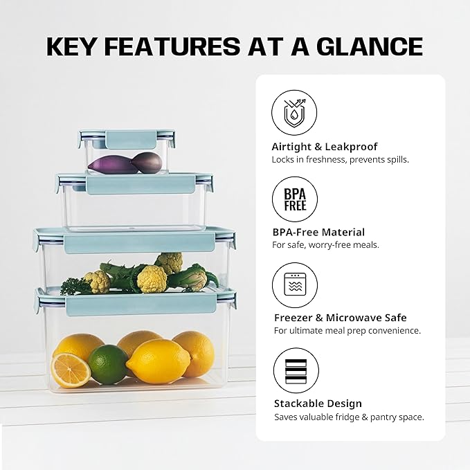 LocknLock HPL405H Classic-Plus Plastic Food Storage Container with Lid for Kitchen, Lunch, Meal Prep, and Leftovers, BPA-Free, Airtight, Leakproof, Microwave, Dishwasher, Freezer-Safe, 3.8L