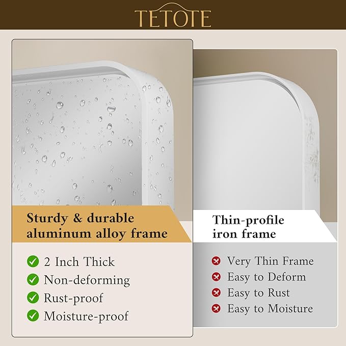 TETOTE White Framed Mirror for Bathroom 60 x 36 Metal Frame Wall Mounted Rectangle Mirror for Vanity with Sandy Textured Surface(Horizontal/Vertical)