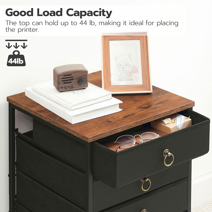 HOOBRO 5-Drawer Chest, Office File Cabinet with Drawers, Rolling Printer Stand, Filing Cabinet for Living Room, Home Office, Nonwovens Drawer, Easy Assembly, Black BFK50WJ01