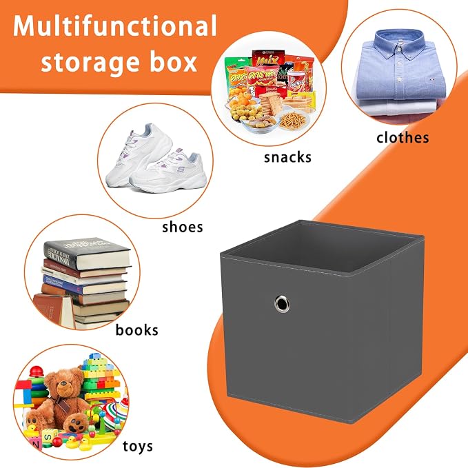 Foldable Storage Cubes Bins ,11 Inch Cloth Storage Cube Fabric Storage Box Cubes Organizer Baskets with Dual Handles for Home Organizer Set of 12 (Grey)