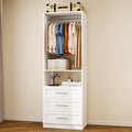 Closet System with 3 Drawers and Hanging Rods, Modular Closet Organizer System with Adjustable & Fixed Rods, DIY Walk in Closet Tower, Closet Organization Systems, White