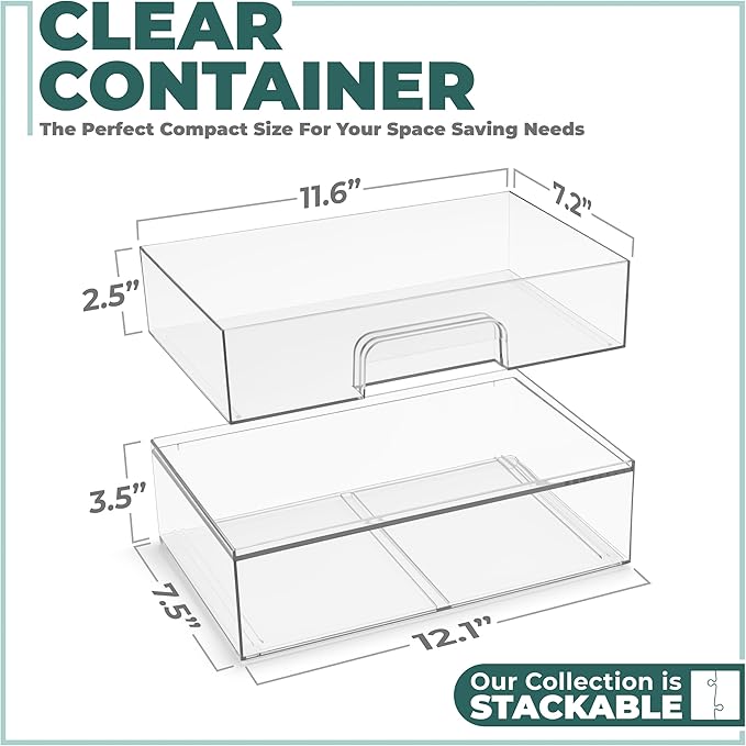 Sorbus Wide Stackable Acrylic Storage Drawers, 6 Pack Clear Plastic Organizer Bins for Baby Bottles, Makeup, Bathroom, Vanity & Countertop Organization, Pull-Out Drawer Design for Cabinets & Pantry