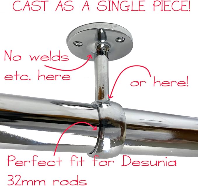 Desunia Die-Cast Mid Hanger for Chrome Round Closet Rod | 2 Pack
