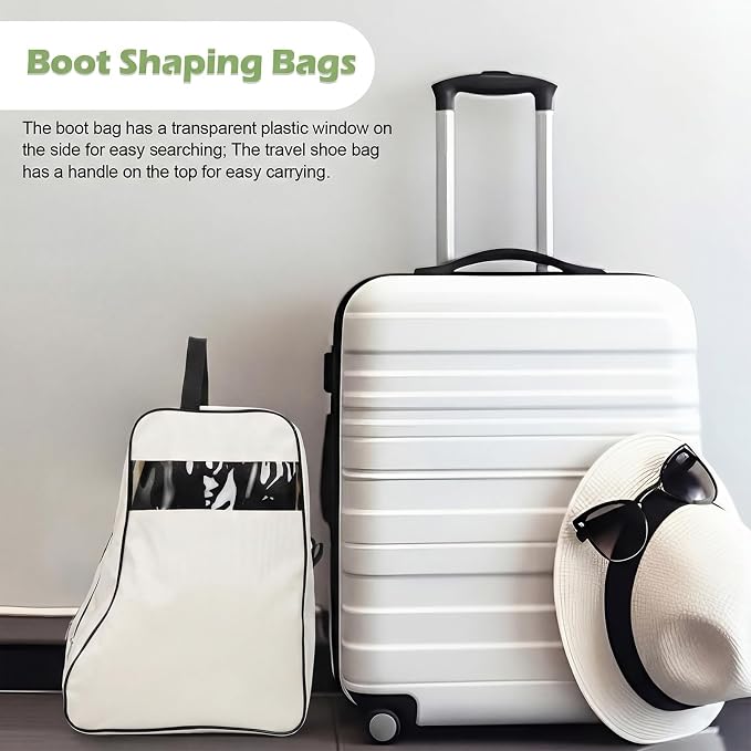 Aliceset 2 Pcs Boot Bags for Cowboy Two Separate Compartments Boots Portable Storage Bag for Travel Long Tube Shoes Bags Men Tall Shoe with Handle for Home Travel (Beige)