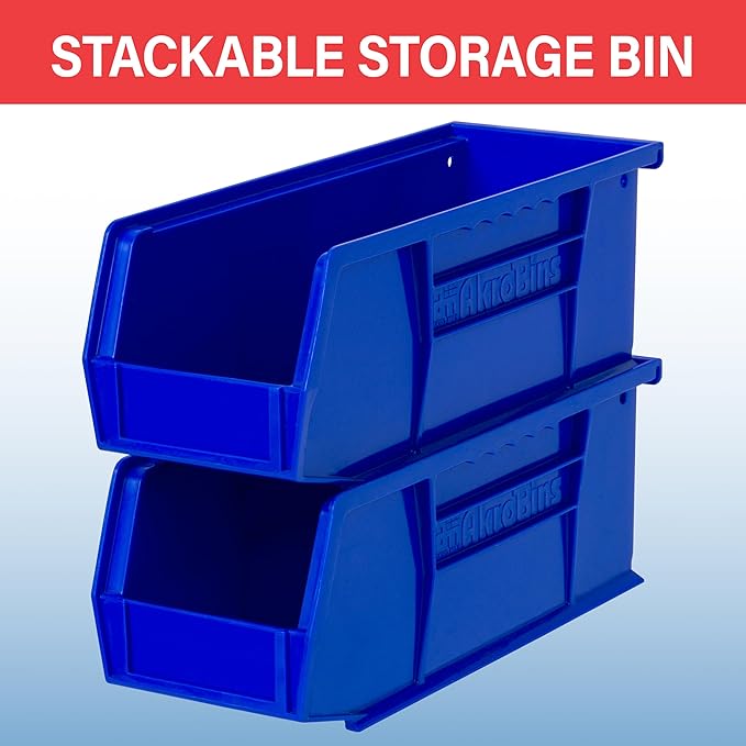 Akro-Mils 30224 AkroBins Plastic Storage Bins, Space-Saving Stackable Bins for Garage, Pantry, Craft Organization, 11" L x 4" W x 4" H, Clear, 12-Pack