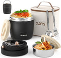 40oz Stainless Steel Vacuum Insulated Food Jar for Adults Wide Mouth Lunch Container with Spoon Fork and Carrying Bag Leak-Proof Soup Thermo Bento Box for Hot Food and Cold Food | Office, Travel Black