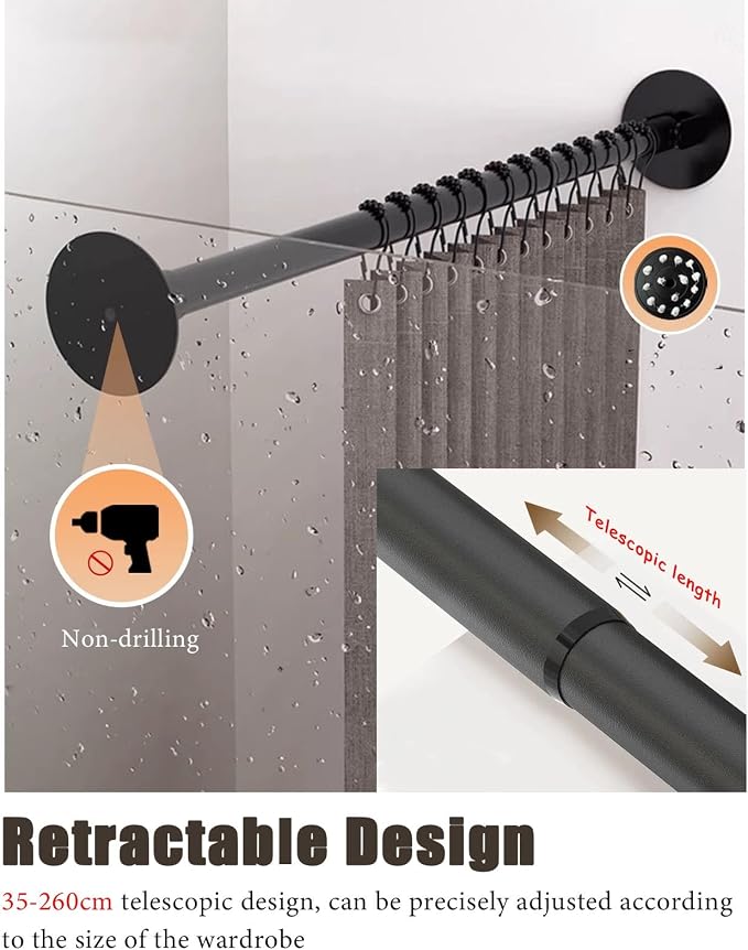 Closet Rod Flange Adjustable Closet Rod for Angled Wall, Retractable Corner Shower Curtain Rod Stainless Steel, 180° Swivel Hanging Clothes Support Pole(White,55-75cm(21 5/8"-29 1/2"))