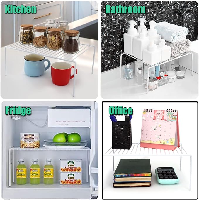 Kitchen Cabinet Shelf Organizer Set of 3, Large (15.7 x 9.4 inch) Metal Wire Pantry Storage Shelves, Dish Plate Racks for Cabinets, Freezer, Counter, Cupboard Organizers and Storage, White