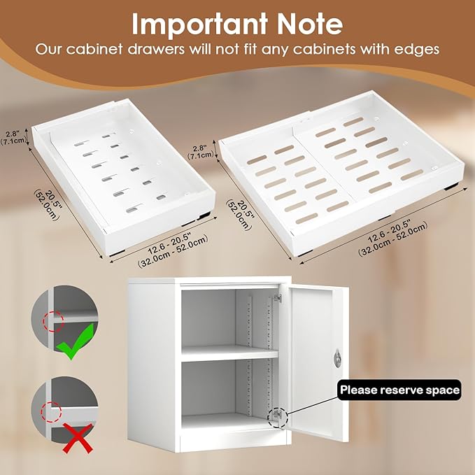 THMINS Expandable Pull Out Cabinet Organizer, 21" Deep Expandable (12.6" - 20.5") 3 Heavy Duty Slide Drawers Pull Out Drawers for Kitchen Storage Cabinet (White)