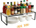 Expandable Kitchen Cabinet Organizer, Stackable Metal Storage Shelves, Adjustable Spice Rack, Shelf Riser, Ideal for Kitchen Cabinet, Pantry, Bathroom & Office Storage (Black)