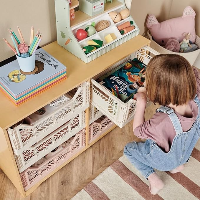 Collapsible Storage Box, Foldable Crate Organizer Bin with Handle, Stackable Crates for Home Organization (Warm Taupe - Coconut, 14L - 4 Pack)