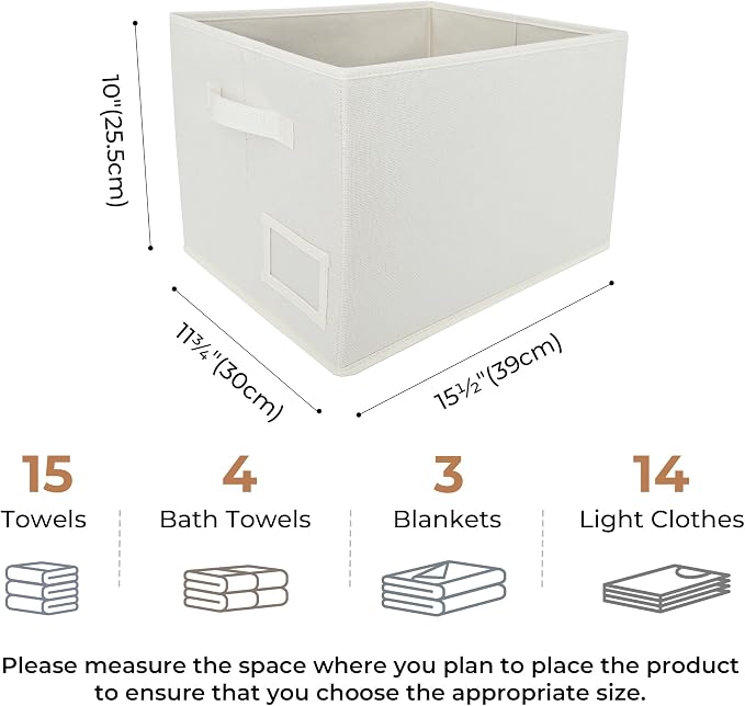 GRANNY SAYS Clothes Storage Bins with Label Holder, Closet Organizers and Storage Shelves, Storage Baskets for Organizing, Pearl White, Large, 3-Pack