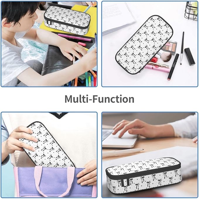 Black Bow Large Pencil Case for Girls Boys, Pencil Pouch Pen Bag Kids Teen | Big Capacity with Flip Top Zipper Stationery Organizer Storage Back to School Supplies for School Office College Student