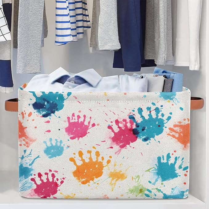 Cube Storage Bins for Shelves, Abstract Paint Splatter Collapsible Fabric Toys Storage Basket Box with Handles for Home Office Bedroom Closet