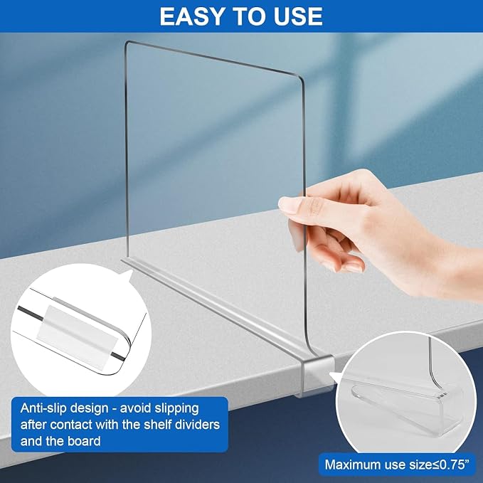 Acrylic Shelf Dividers for Closet Organization 18PCS Closet Shelf Divider Closet Dividers for Shelves Shelf Organizer for Closet Shelf Organizer for Wood Closet Separator Clear