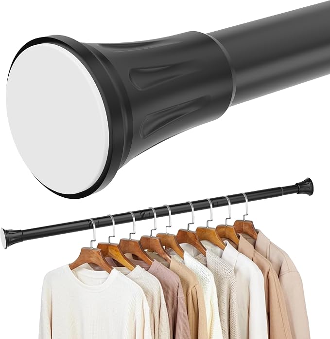 No Drilling Closet Rods for Hanging Clothes, Adjustable 32-60 in | Heavy Duty, Black, Metal, 1.1 Inch Diameter, Suitable for Closet, Wardrobe, Laundry, RV