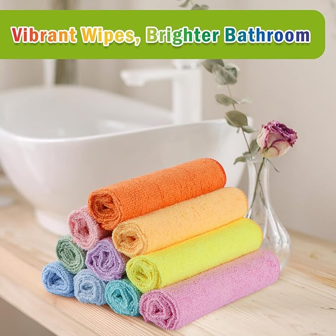 AIDEA Microfiber Cleaning Cloth, 10PK, Colorful Lint-Free Vibrant Cleaning Rags, Microfiber Towels for Cars, Kitchen Cloth, Dusting Cloth for Home, Window, Cleaning Supplies, 11.5"×11.5"