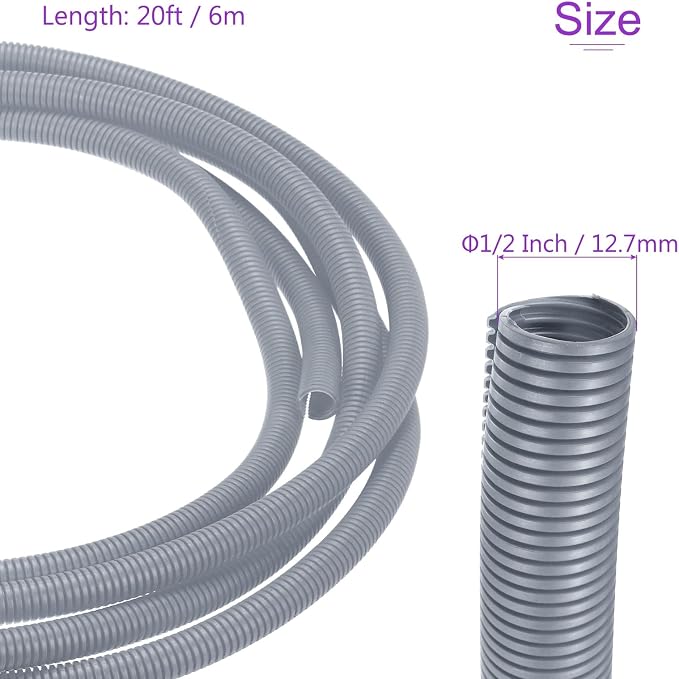 DMiotech 20ft Wire Loom Split Tubing 1/2 Inch(12.7mm) ID, Cord Protectors from Pet Flexible Conduit Cable Management for Office Home Garden, Gray
