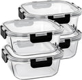 4Pack 27 oz Glass Meal Prep Containers wtih Lids | Glass lunch containers, Snap Containers, Leekproof, Microwave, Oven, Freezer and Dishwasher, BPA Free