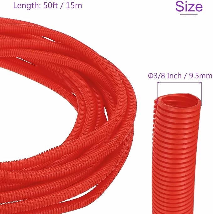 DMiotech 50ft Wire Loom Split Tubing 3/8 Inch(9.5mm) ID, Cord Protectors from Pet Flexible Conduit Cable Management for Office Home Garden, Red