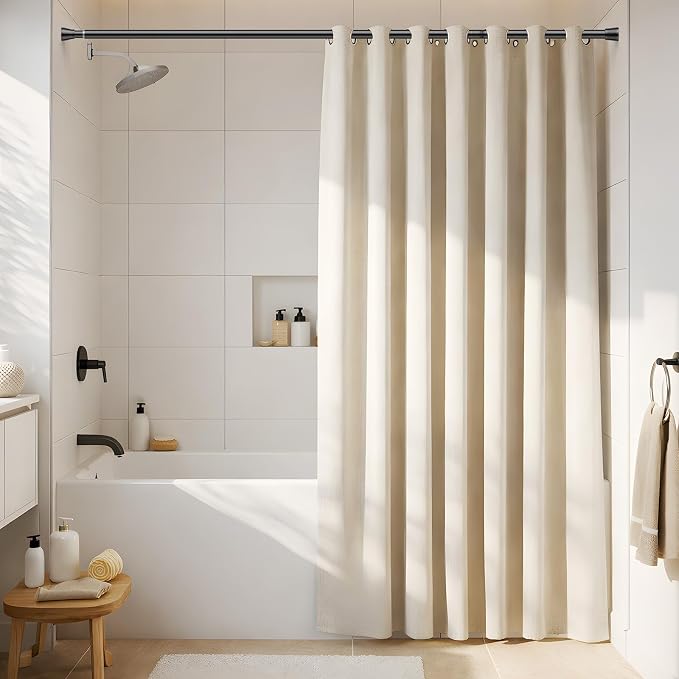 2Pack Tension Curtain Rod for Window 30 to 64 Inch 7/8" Diameter Adjustable Spring Loaded Curtain Rods No Drilling Black Tension Rods for Doorway Closet Door Kitchen Bathroom