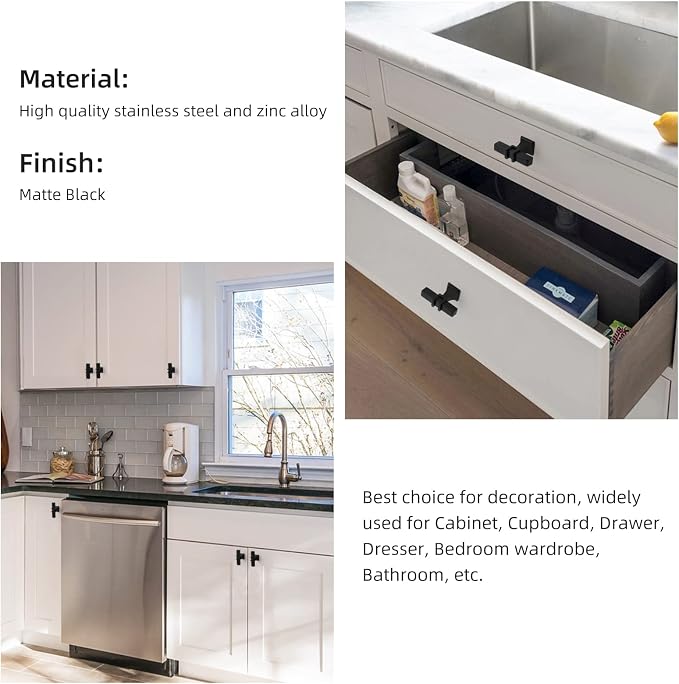 10 Pack Cabinet Knobs Black Dresser Drawer Knobs - Black Kitchen Cabinet Pulls T Bar Kitchen Hardware