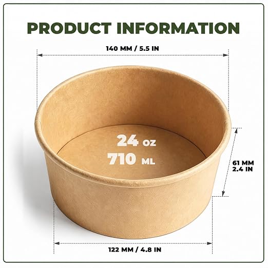 TOPtoper 24 Oz Large Paper Bowls【WITHOUT LIDS】 90 Pack Disposable Soup Bowls Plastic Free Party Supplies for Hot/Cold Food, Soup (24 OZ)